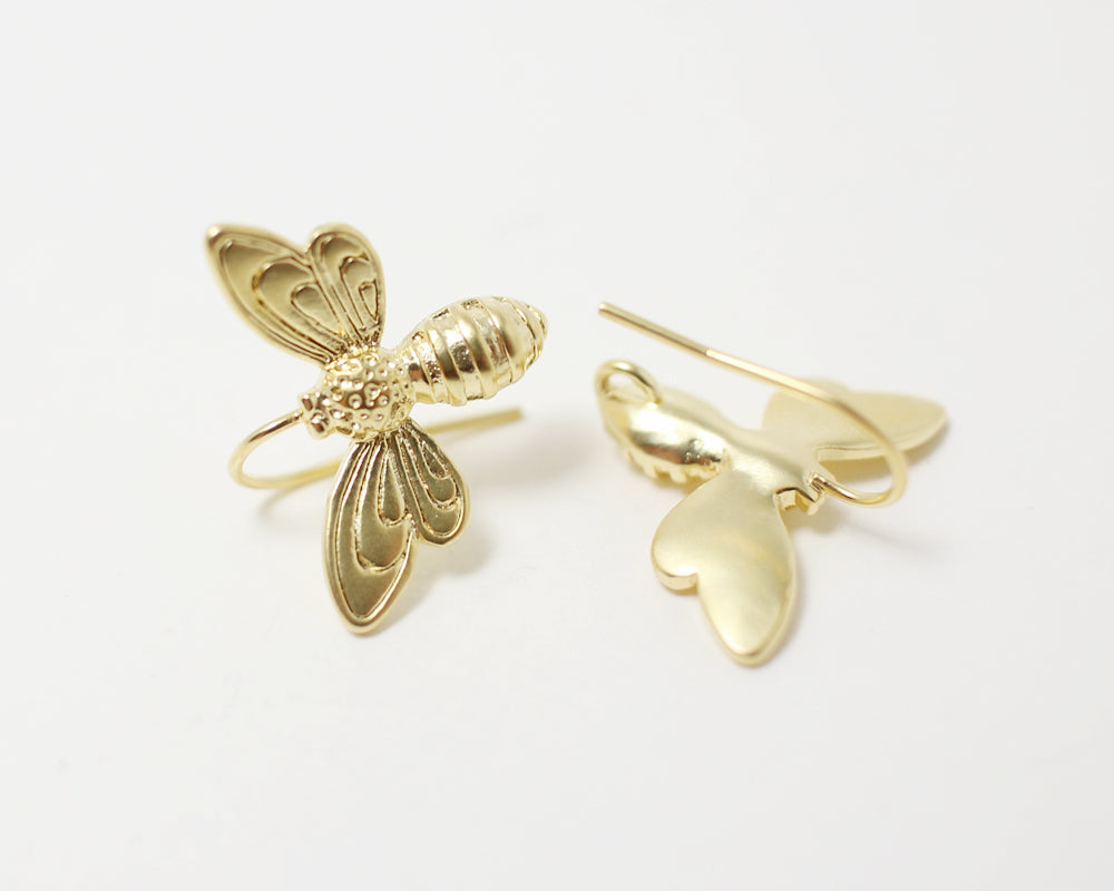 [E0035]/1 pair/Honey Bee Earring Hook/Brass/Matte Gold/22x18 mm