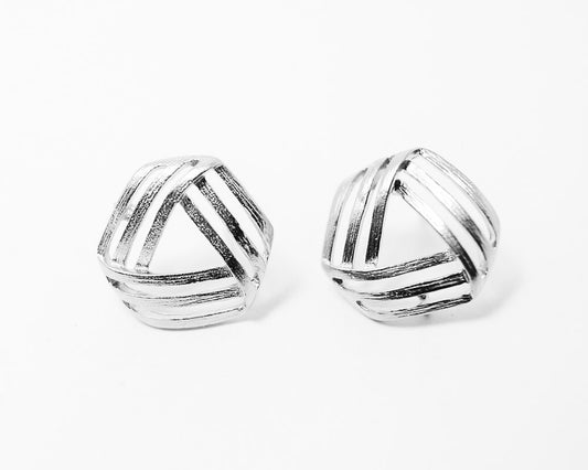 [E0037]/1 pair/Hexagonal Ribbon Earrings/Brass/Matte Rhodium/16x15 mm