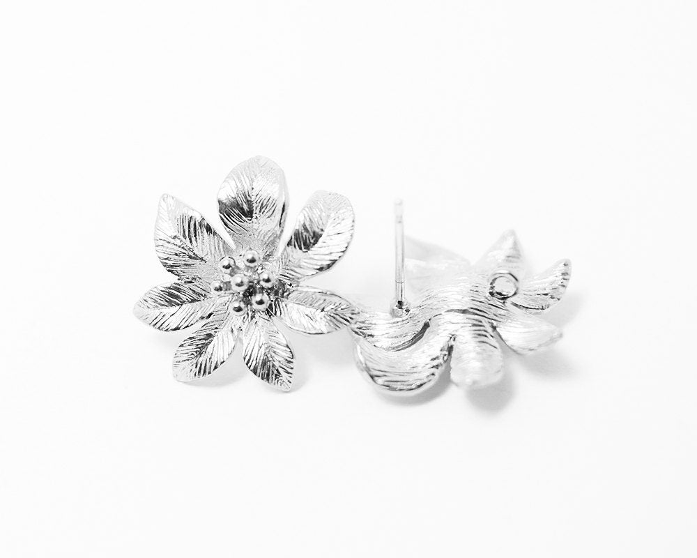 [E0036]/1 pair/Flower Earrings/Brass/Matte Rhodium/17 mm