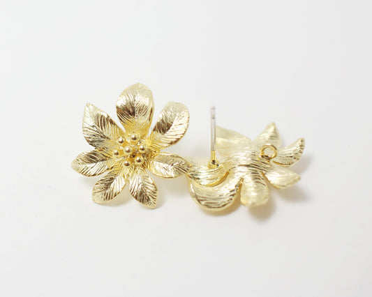 [E0036]/1 pair/Flower Earrings/Brass/Matte Gold/17 mm