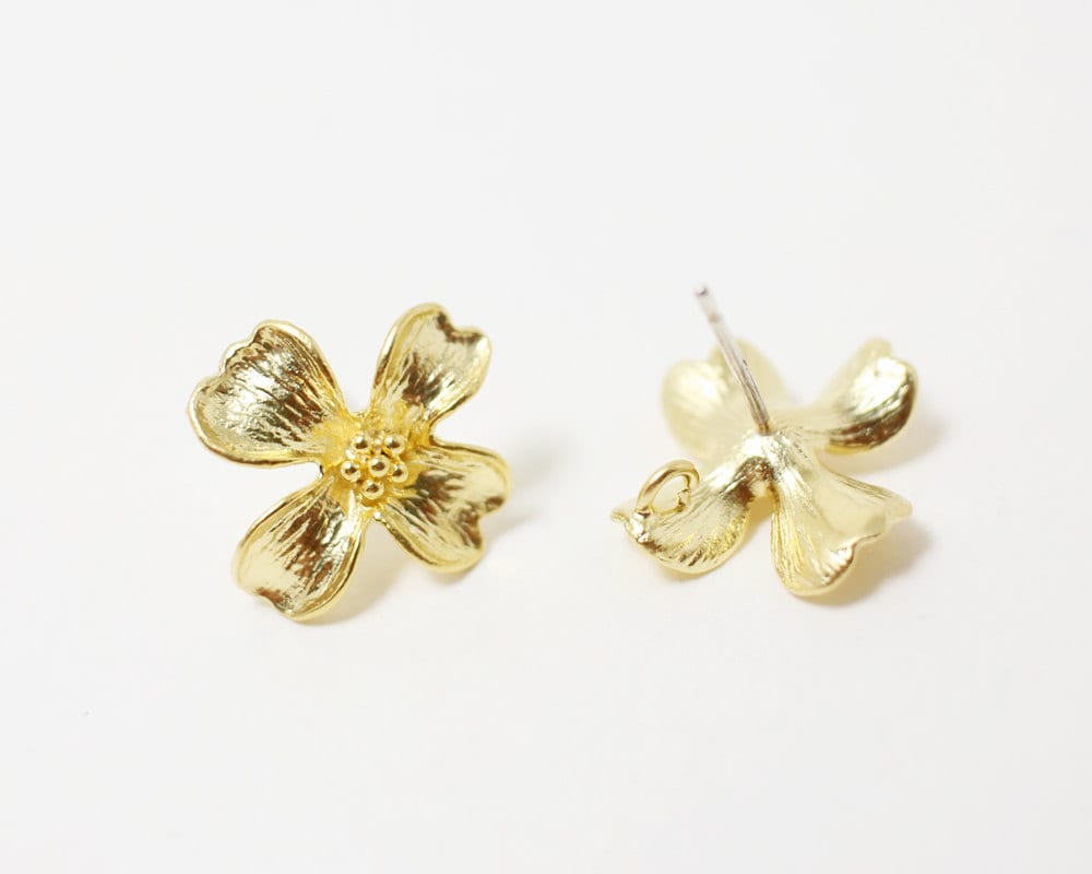 [E0038]/1 pair/Petal earrings/Brass/Matte Gold/17x17 mm