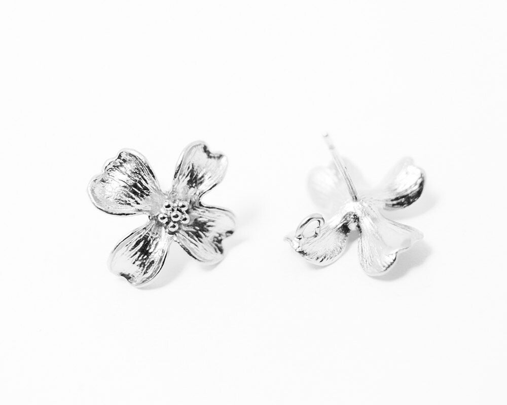 [E0038]/1 pair/Petal earrings/Brass/Matte Rhodium/17x17 mm