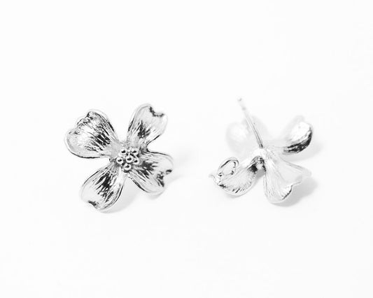 [E0038]/1 pair/Petal earrings/Brass/Matte Rhodium/17x17 mm