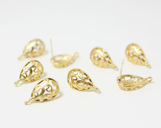 [E0048]/1 pair/Paisley Drop Stud Earrings/Brass/Matte Gold/8x13mm