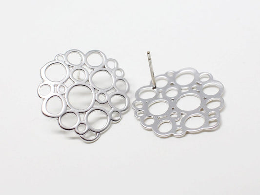 [E0049]/1 pair/Bubble Stud Earrings/Brass/Matte Rhodium/20x21mm