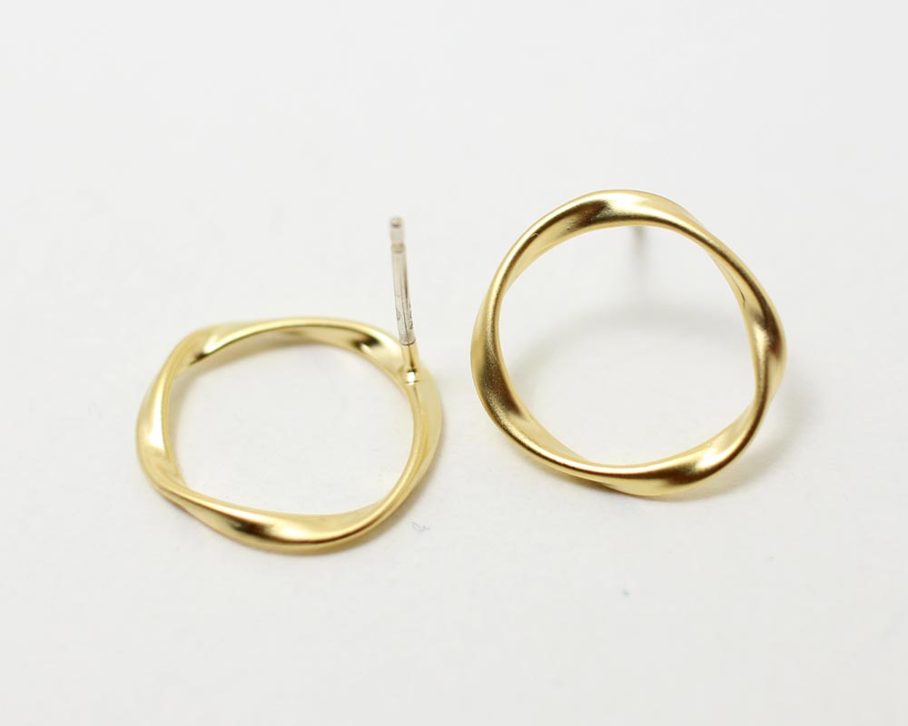 [E0059]/1 pair/Twisted Circle Earrings/Brass/Matte Gold /15mm