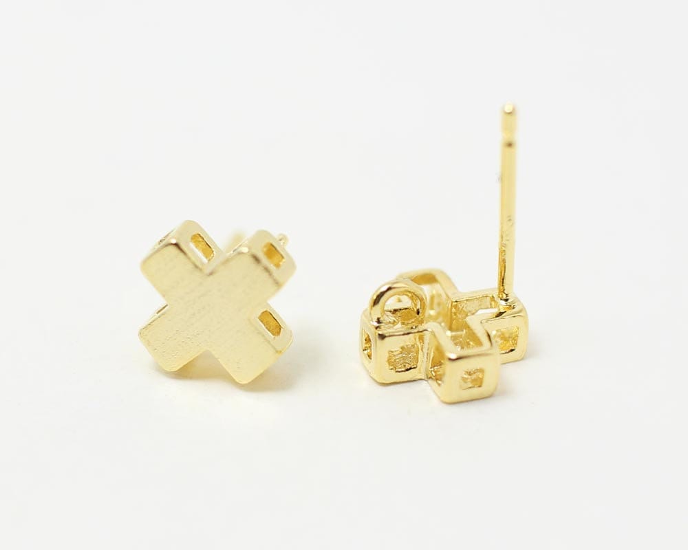 [E0060]/1 pair/Brushed Cross Earrings/Brass/Gold /8mm