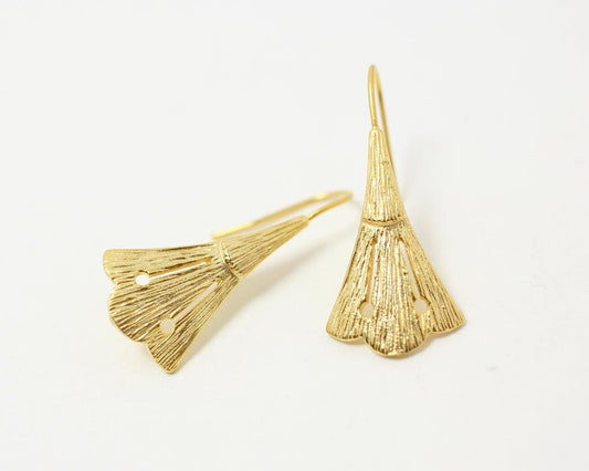 [E0061]/1 pairTriangle Broom Earring Hook/Brass/Matte Gold/20 x 19mm