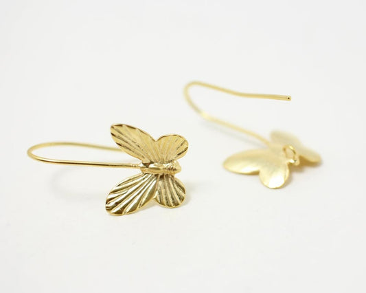 [E0062]/1 pair/Butterfly Earring Hook/Brass/Matte Gold/13 x 15mm