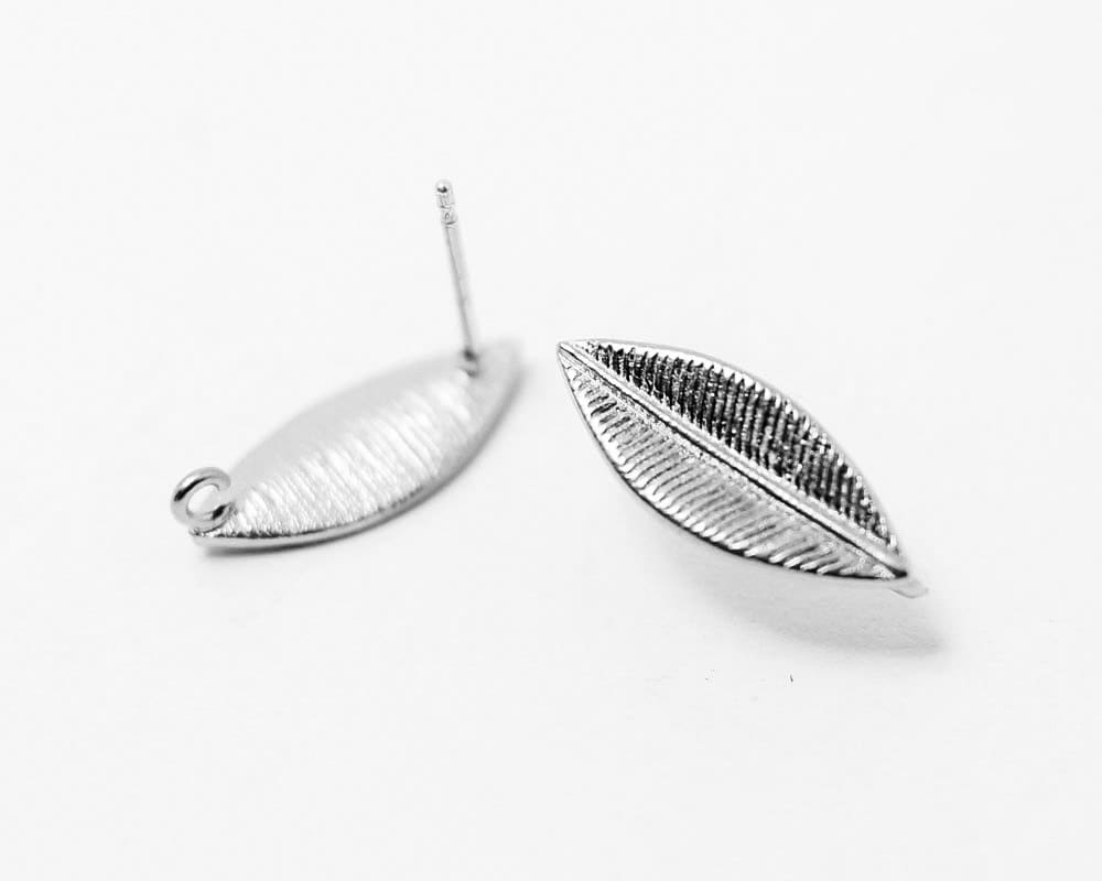 [E0063]/1 pair/Leaf Stud Earrings/Brass/Matte Rhodium/13 x 15mm