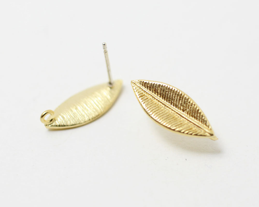 [E0063]/1 pair/Leaf Stud Earrings/Brass/Matte Gold/13 x 15mm