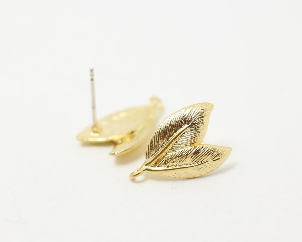 [E0064]/1 pair/Leaves Earrings /Brass/Matte Gold/6.5 x 16mm