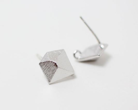 [E0065]/1 pair/Brushed Pentagon Earrings /Brass/Rhodium/8mm