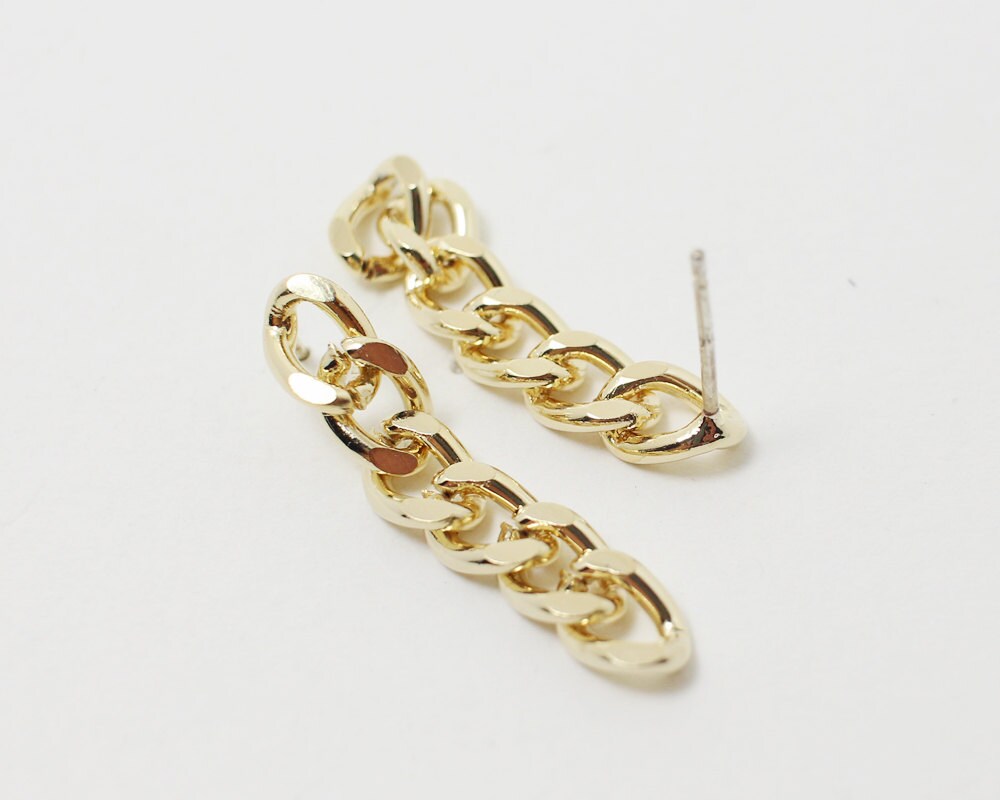 [E0066]/2 pairs/Chain Earrings /Steel/Gold/29 x 5mm(7x5mm link)