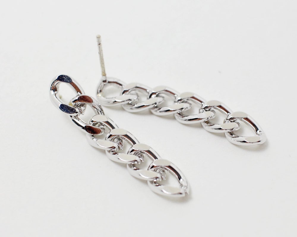 [E0066]/2 pairs/Chain Earrings /Steel/Rhodium/29 x 5mm(7x5mm link)