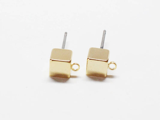 [E0067-1]/2 pairs/Solid Cube Earrings /Brass/Gold/5mm