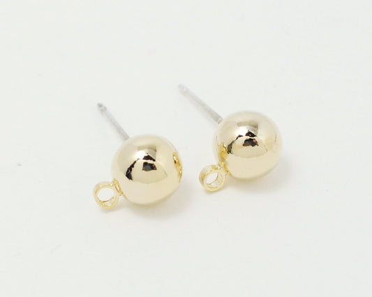 [E0067/2 pairs/Solid Ball Earrings /Brass/Gold/6mm