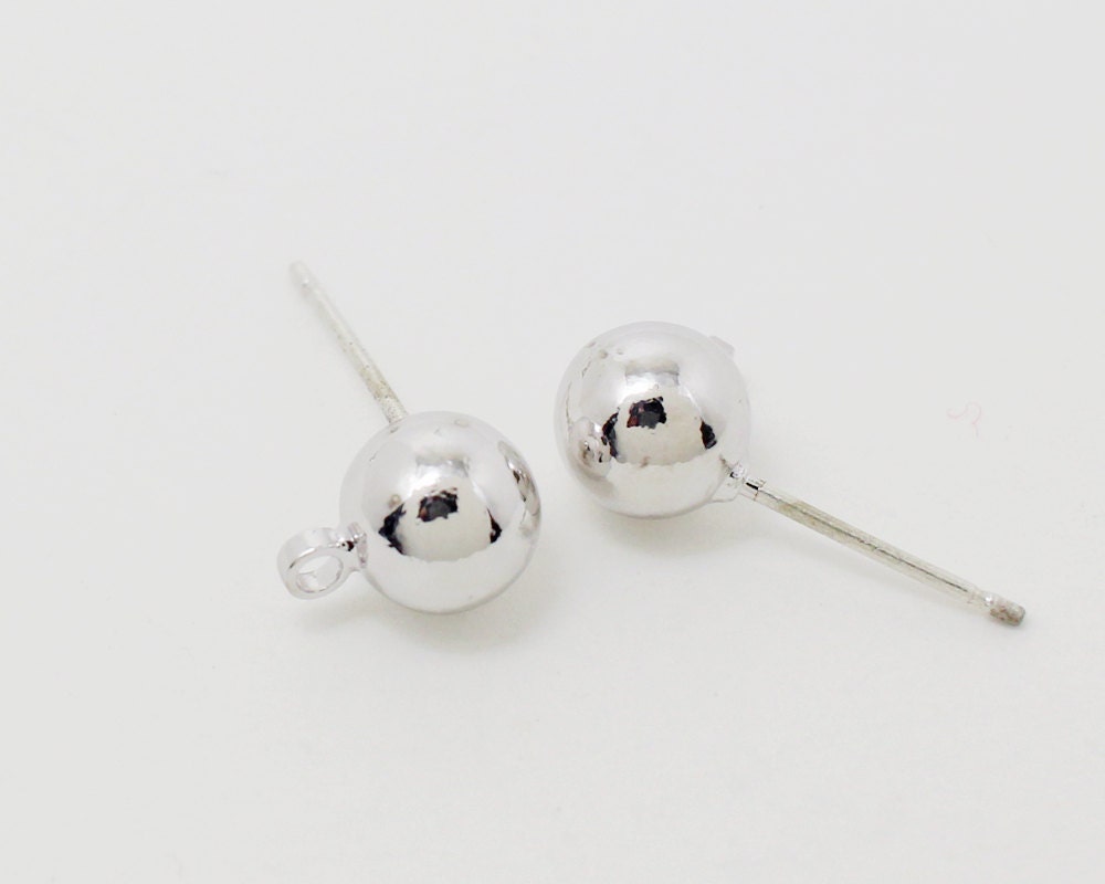 [E0067]/2 pairs/Solid Ball Earrings /Brass/Rhodium/6mm