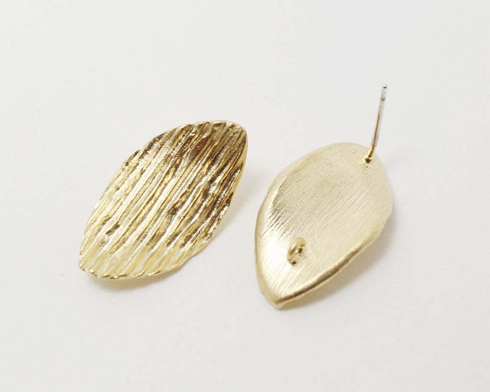 [E0070]/1 pair/Textured Leaf Earrings /Brass/Matte Gold/13x23mm