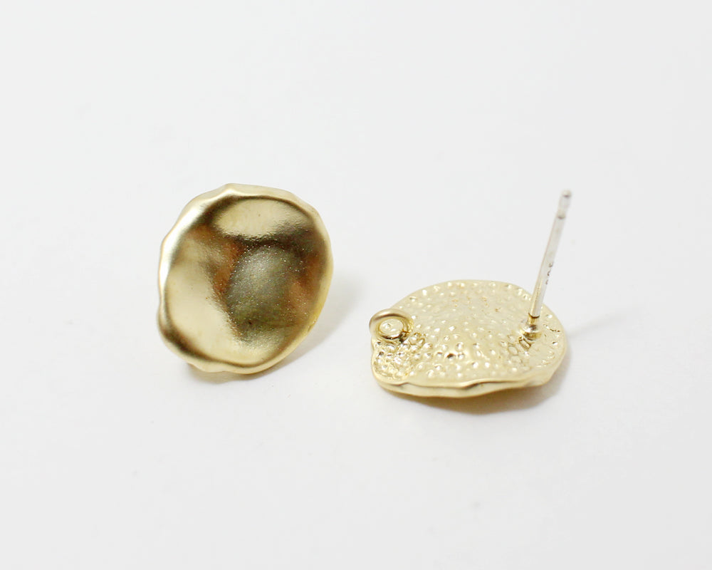 [E0082]/1 pair/Crushed Circle Earrings /Brass/Matte Gold/11x12mm