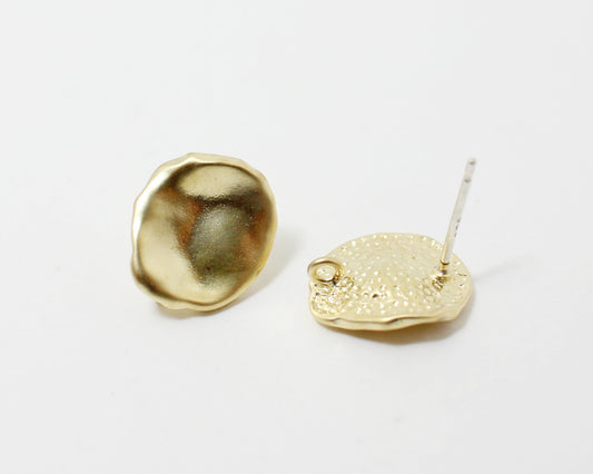 [E0082]/1 pair/Crushed Circle Earrings /Brass/Matte Gold/11x12mm