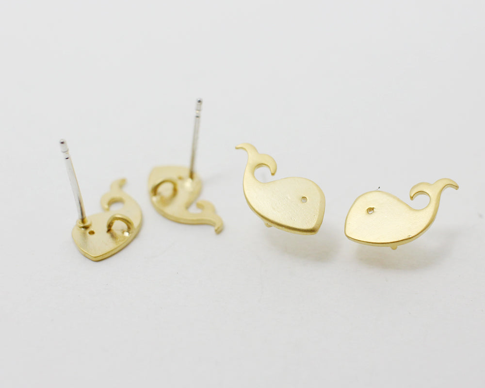 [E0084]/1 pair/Whale Earrings /Brass/Matte Gold/12 x 6mm