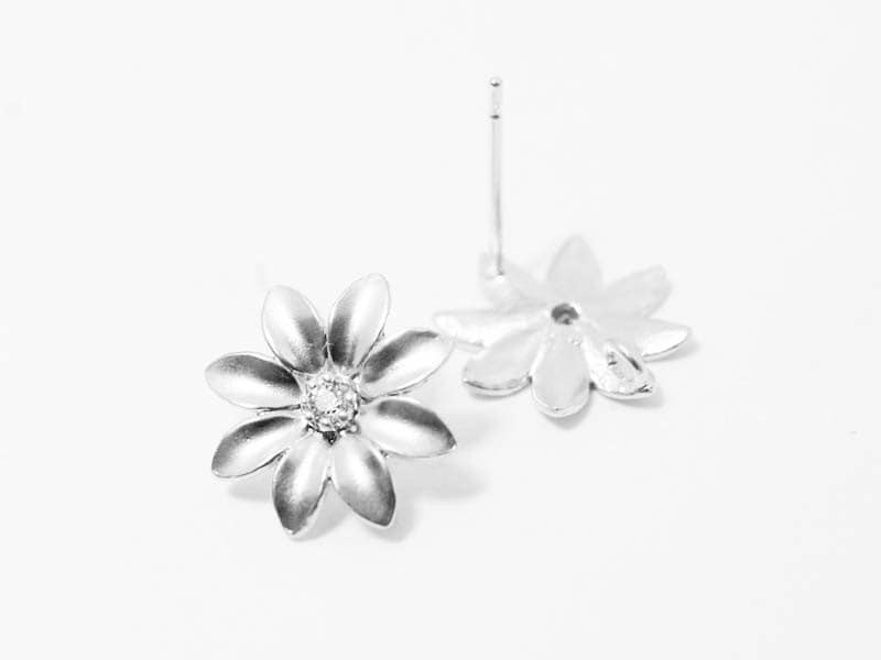 [E0087]/1 pair/Flower Earrings/Brass/Matte Rhodium/13mm