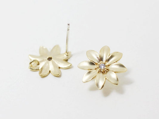 [E0087]/1 pair/Flower Earrings/Brass/Matte Gold/13mm