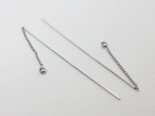 [E0088]/2 pairs/Straight Bar/Rhodium/44mm