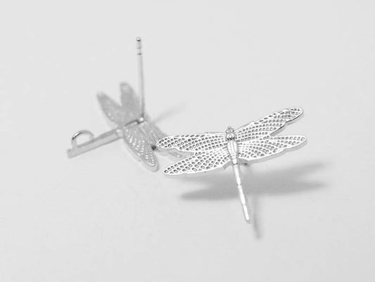 [E0091]/1 pair/Dragonfly Stud Earrings/Brass/Matte Rhodium/16.5 x 12 mm