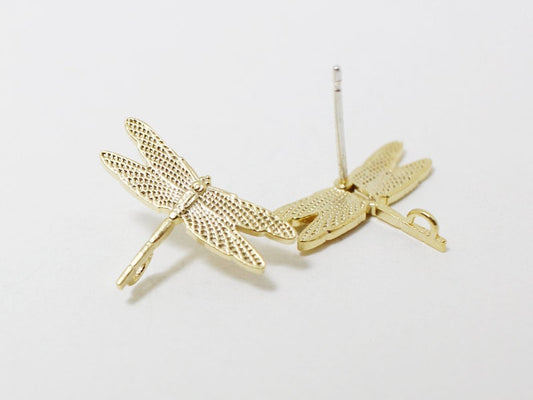 [E0091]/1 pair/Dragonfly Stud Earrings/Brass/Matte Gold/16.5 x 12 mm