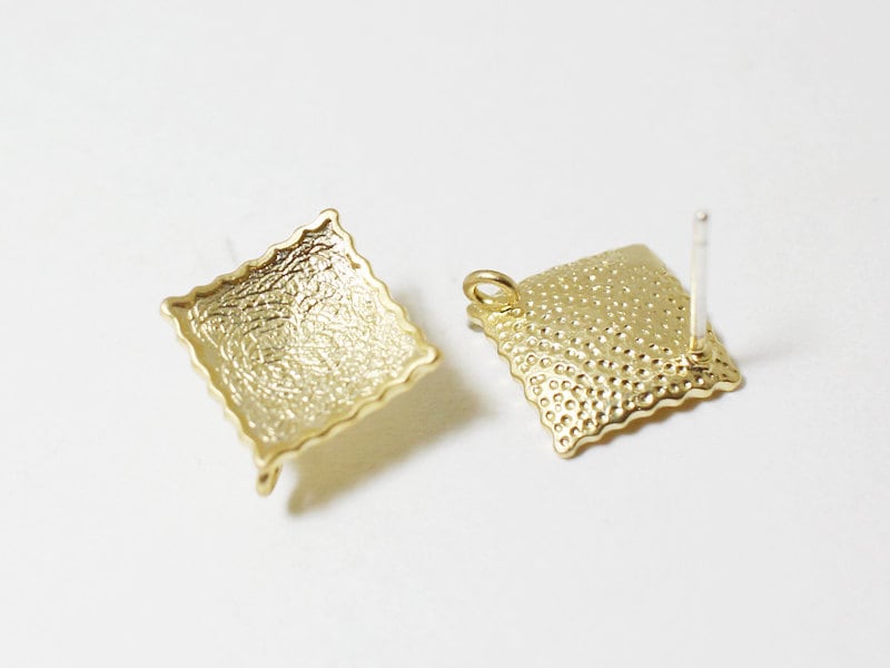 [E0094]/1 pair/Concave Rhombus Earrings /Brass/Matte Gold/14mm