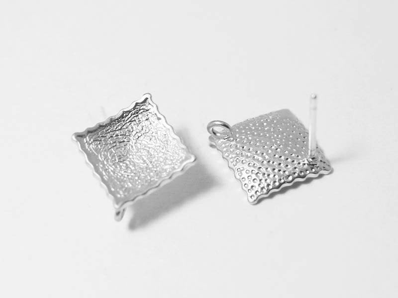 [E0094]/1 pair/Concave Rhombus Earrings /Brass/Matte Rhodium/14mm