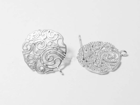 [E0095]/1 pair/Round Paisley Earrings /Brass/Matte Rhodium/14x17mm