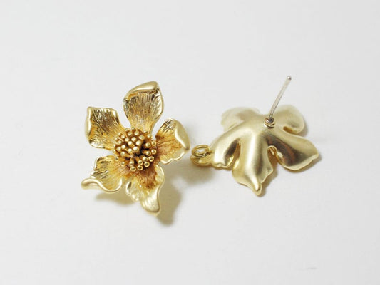 [E0096]/1 pair/SunFlower Earring /Brass/Matte Gold/19mm