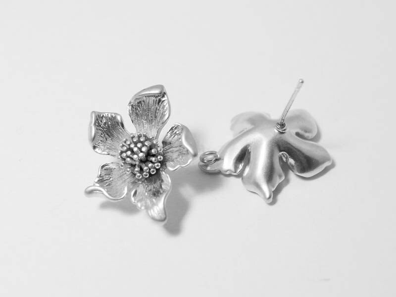 [E0096]/1 pair/SunFlower Earring /Brass/Matte Rhodium/19mm