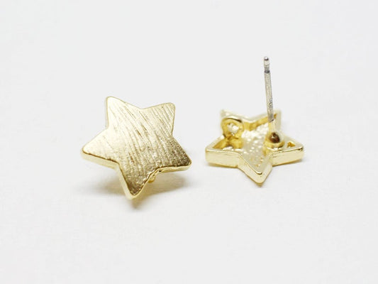 [E0098]/1 pair/Textured Chubby Star Earrings /Pewter/Matte Gold/12mm