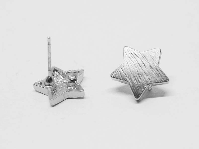 [E0098]/1 pair/Textured Chubby Star Earrings /Pewter/Matte Rhodium/12mm