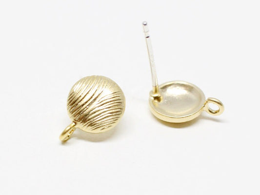 [E0100]/1 pair/Textured Round Earrings/Brass/Matte Gold/7.5mm