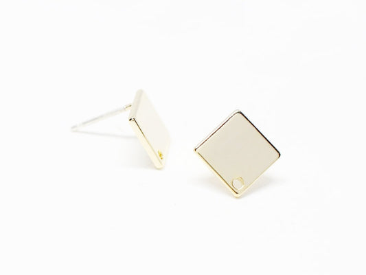 [E0101]/1 pair/Rhombus Stud Earrings/Brass/Gold/11mm