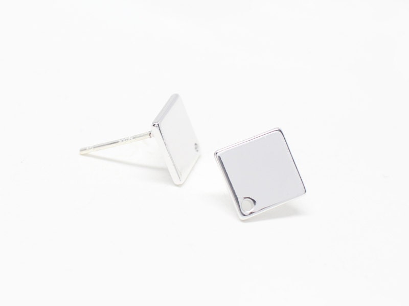 [E0101]/1 pair/Rhombus Stud Earrings/Brass/Rhodium/11mm