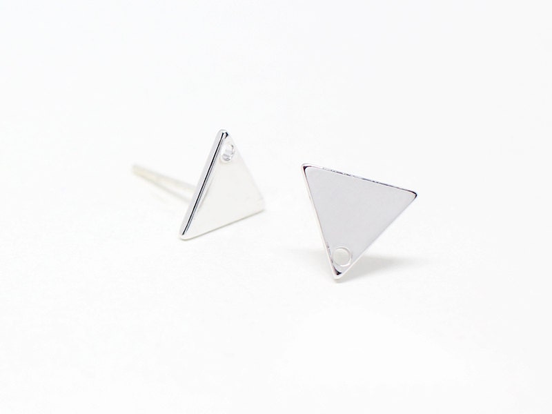 [E0102]/1 pair/Triangle Stud Earrings/Brass/Rhodium/9mm