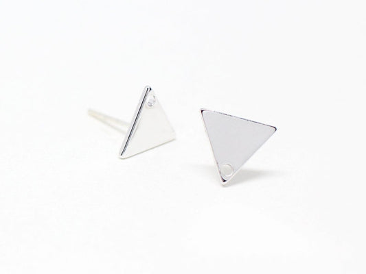 [E0102]/1 pair/Triangle Stud Earrings/Brass/Rhodium/9mm