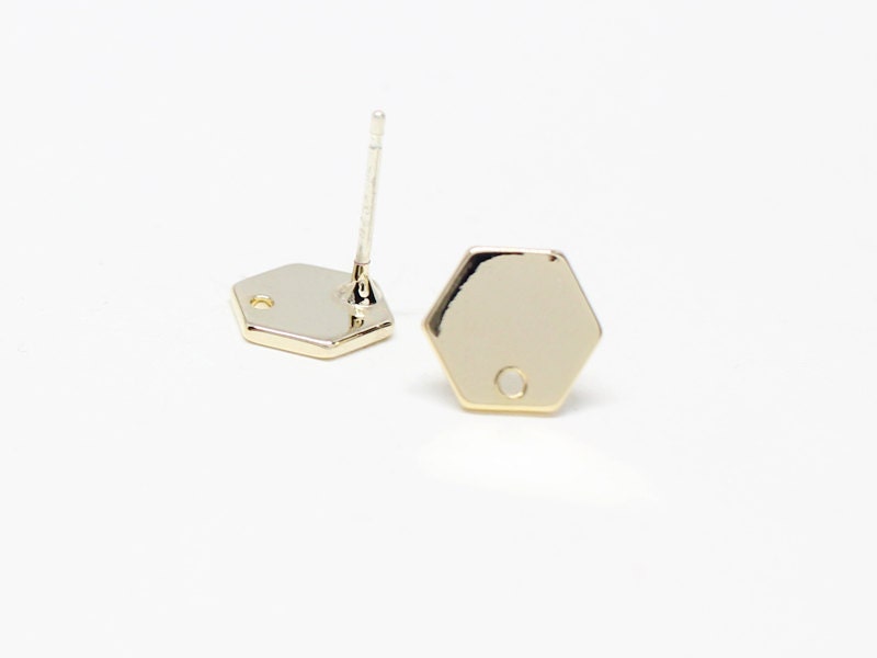 [E0104]/1 pair/Hexagon  Stud Earrings/Brass/Gold/9mm