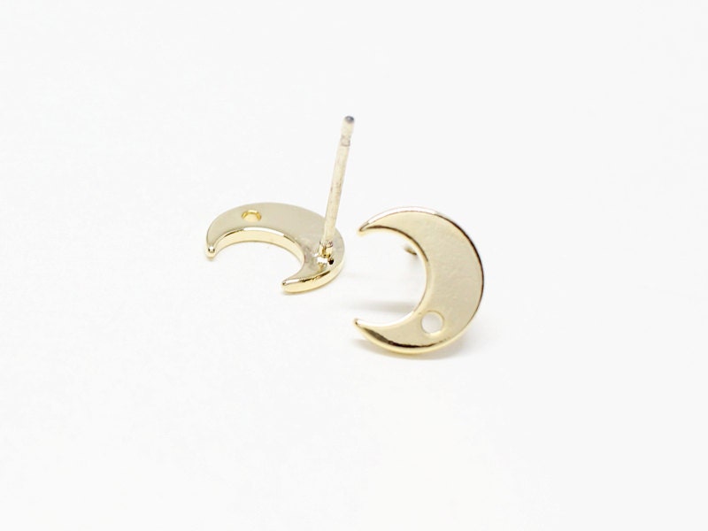 [E0105]/1 pair/Crescent stud Earrings/Brass/Gold/9mm