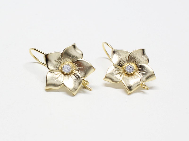 [E0108]/1 pair/Flower Earring Hook/Brass/Matte Gold/17x15mm