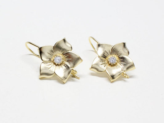 [E0108]/1 pair/Flower Earring Hook/Brass/Matte Gold/17x15mm