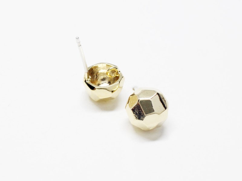 [E0109]/1 pair/Faceted Half Ball Stud Earrings/Brass/Gold/8mm