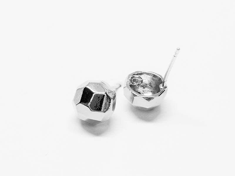 [E0109]/1 pair/Faceted Half Ball Stud Earrings/Brass/Rhodium/8mm