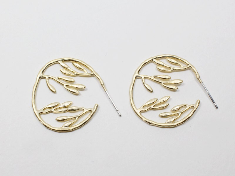 [E0110]/1 pair/Large Branch Stud Earrings/Brass/Matte Gold/22mm